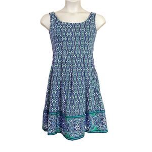 Nine West Women's Multicolor Geo Print Pleated Fit & Flare Sleeveless Dress